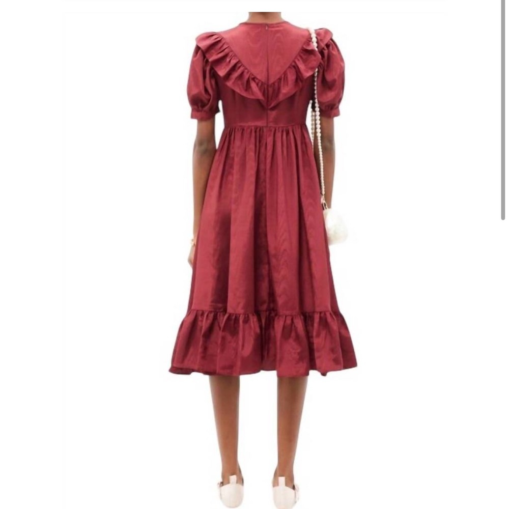 Batsheva Yellow Satin Ruffled Puff-Sleeve Dress - Picture 4 of 16